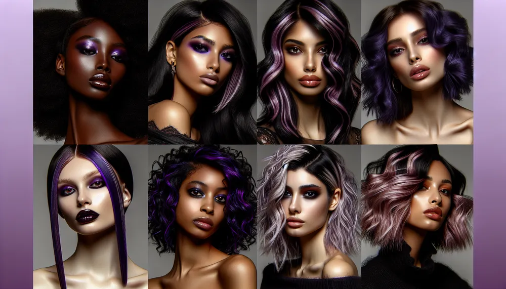 dark romance hairstyles with purple highlights fashion photography