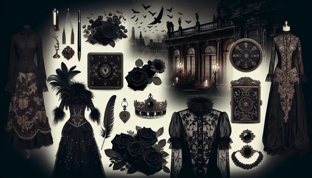 dark romance romantic goth fashion aesthetic with mysterious and seductive elements