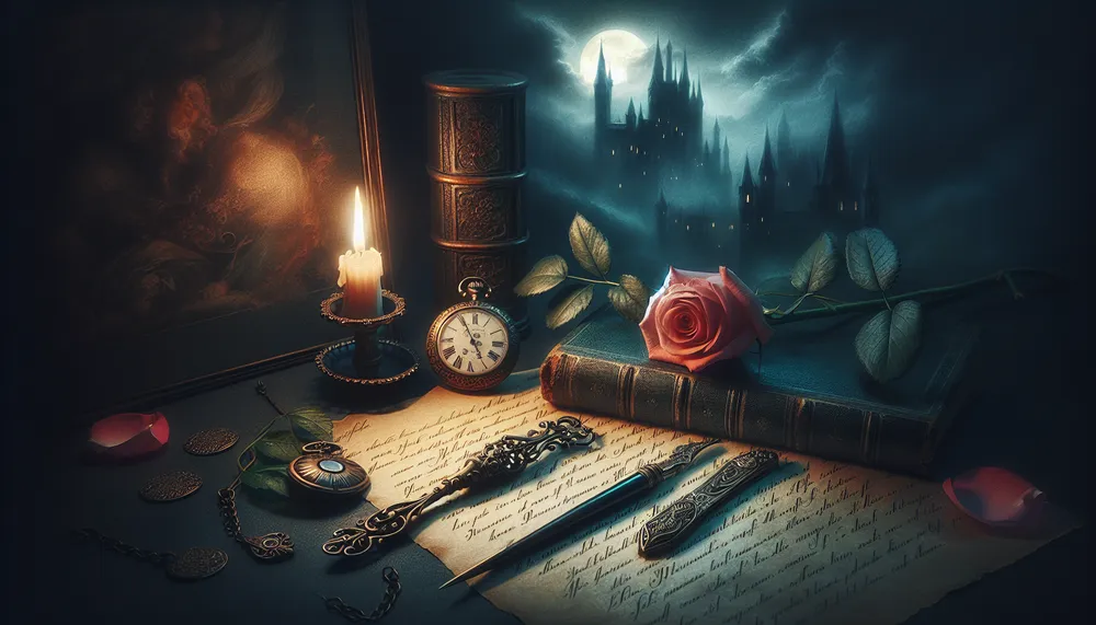 dark and mysterious romance-themed image, alluding to the literary genre with an air of mystery