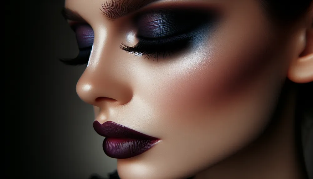A sophisticated dark romance makeup eyeliner look with intense color and dramatic wing.