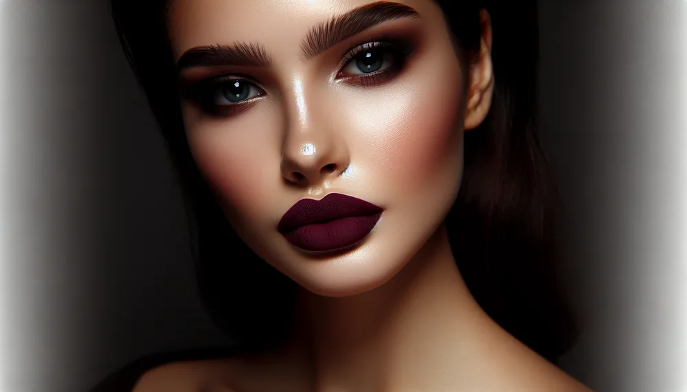dark romance burgundy lip makeup aesthetic with an air of mystery and sophistication