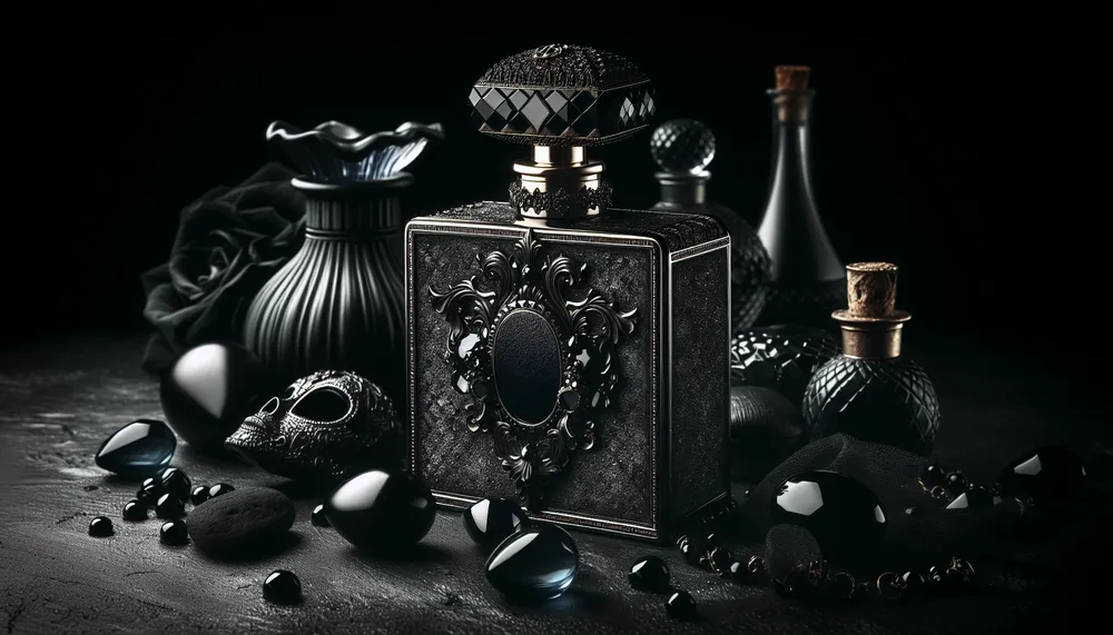 dark romance perfume bottle with enigmatic and mysterious aura