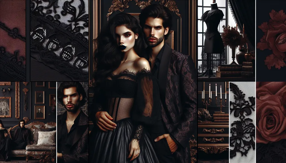 Dark romance fashion brand aesthetic with captivating and mysterious elements