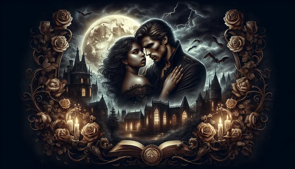 dark romance novel cover art with intricate elements and intense emotion