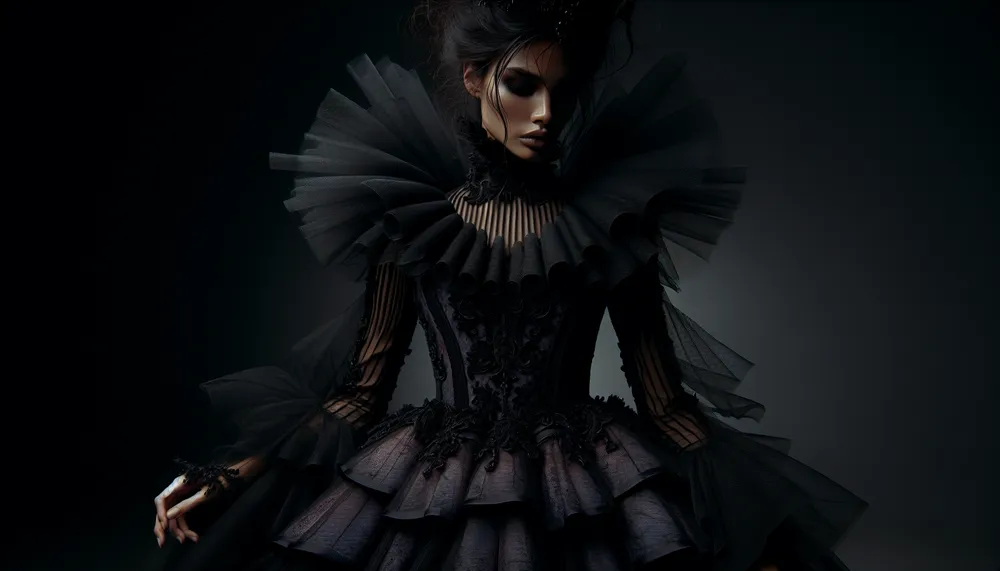 Dark romance fashion with emphasis on layering and silhouettes