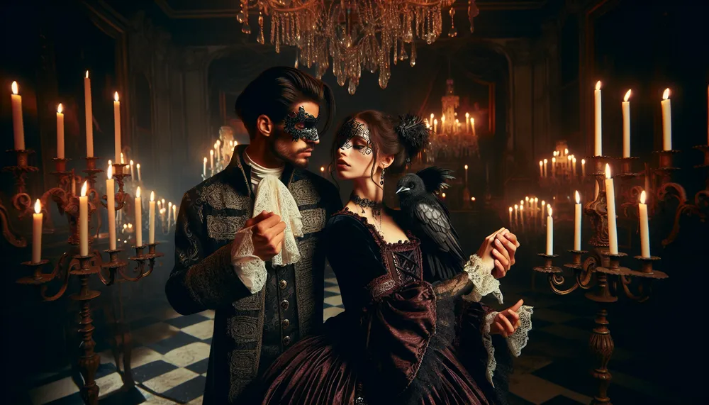Dark romance roleplay with masks and gothic elements