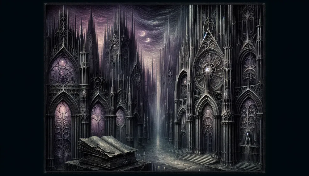 Dark and mysterious background with gothic elements evoking the theme of doom poetry