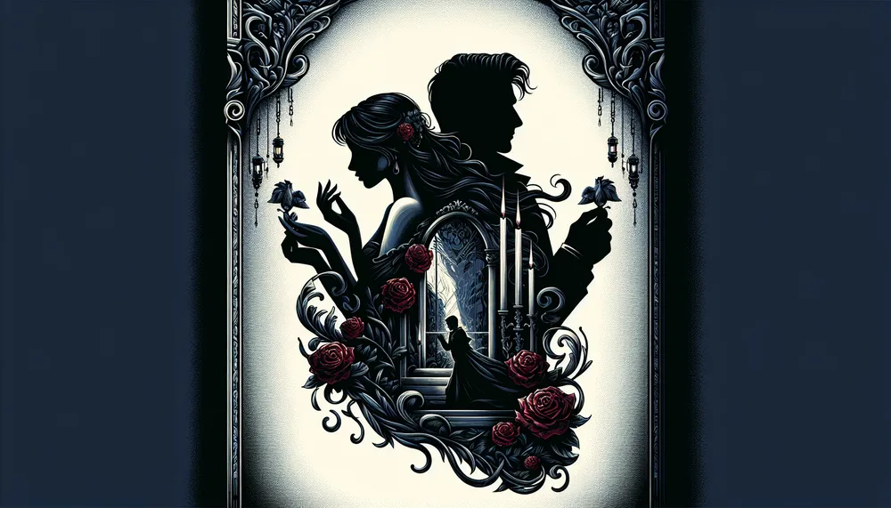 Image of a dark romance novel cover, shadowy with a hint of real-life events woven into it.