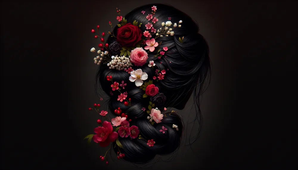 dark romance hairstyle with flowers