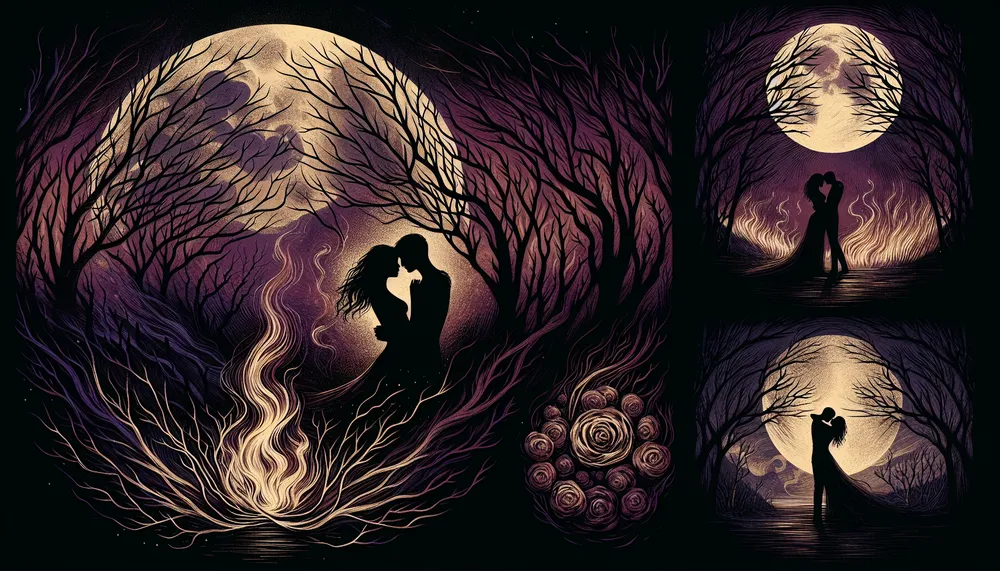 An evocative image representing dark romance, forbidden passion, and mysterious love.