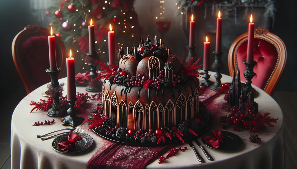 dark romance themed Christmas bread on a festive table setting