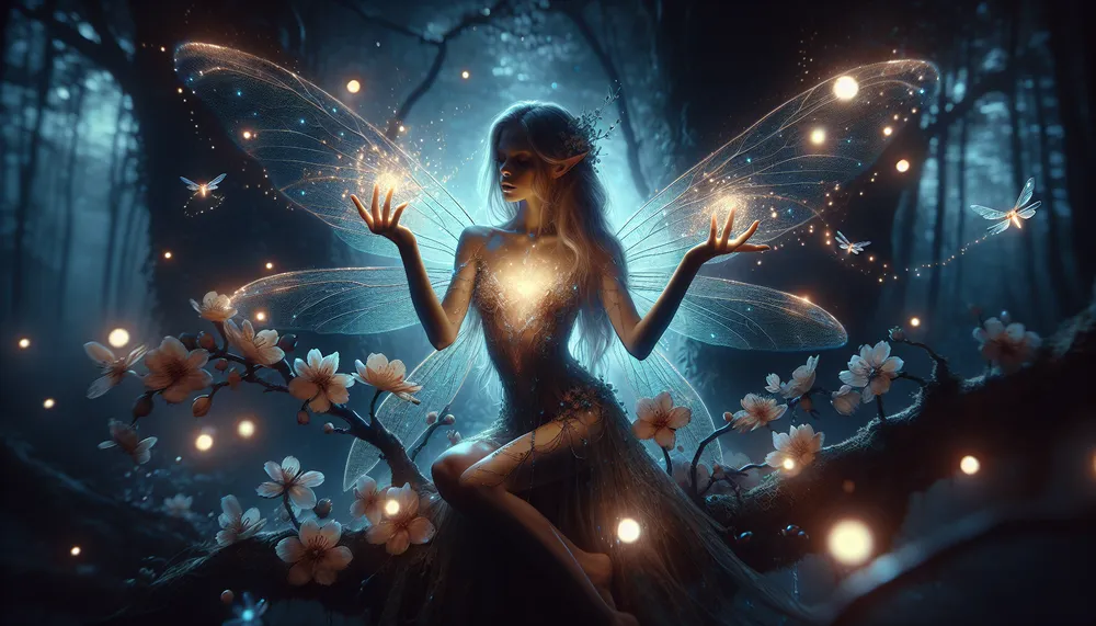 A dark romantic and mysterious illustration of a fairy using magic