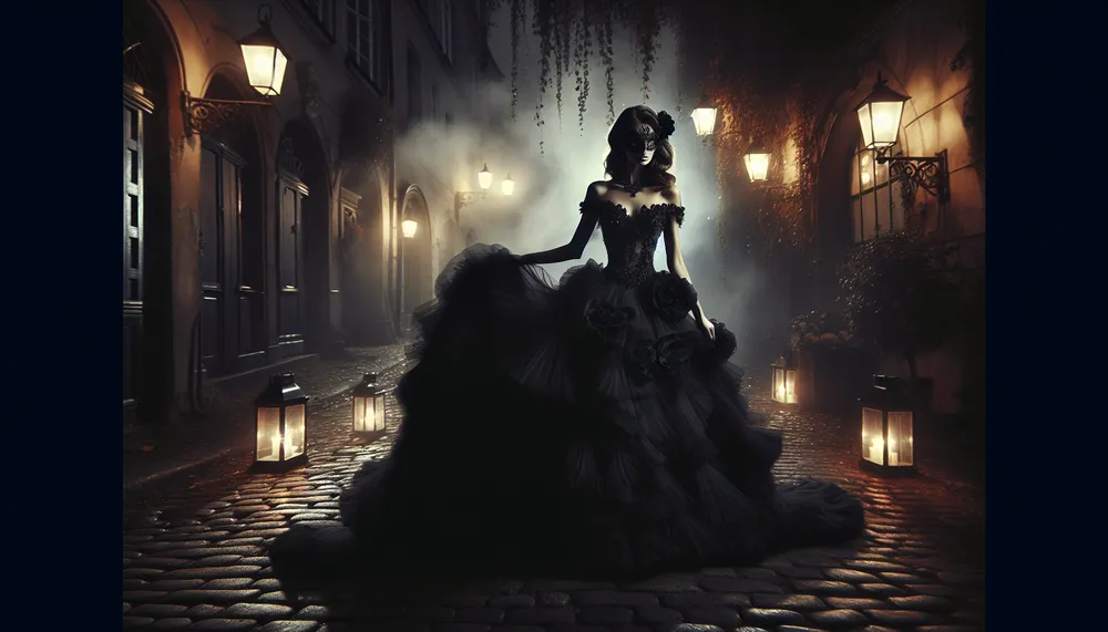 dark romance fashion style with a mysterious and seductive atmosphere