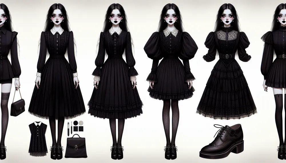 Wednesday Addams inspired dark romance fashion