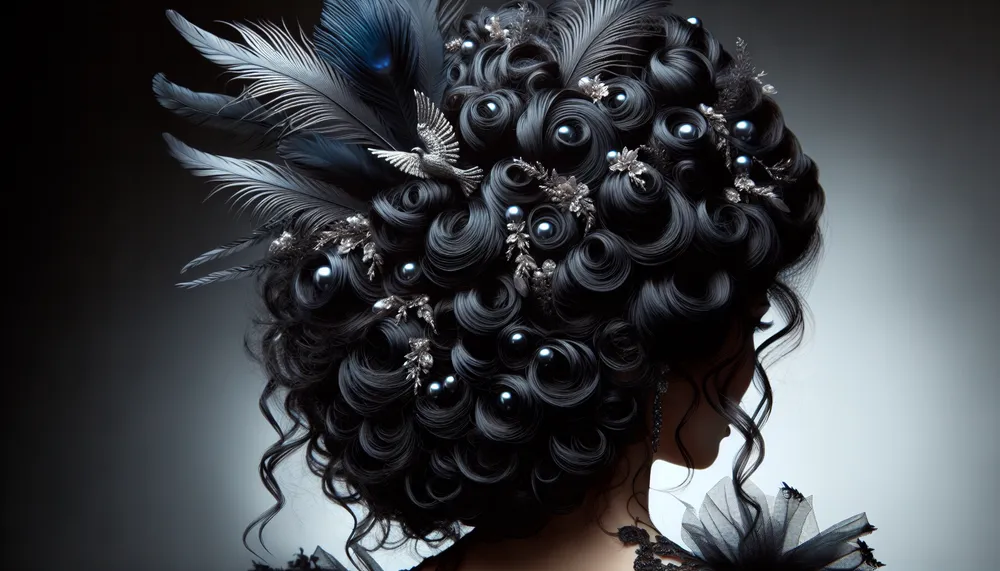 dark romance hairstyle with feathers