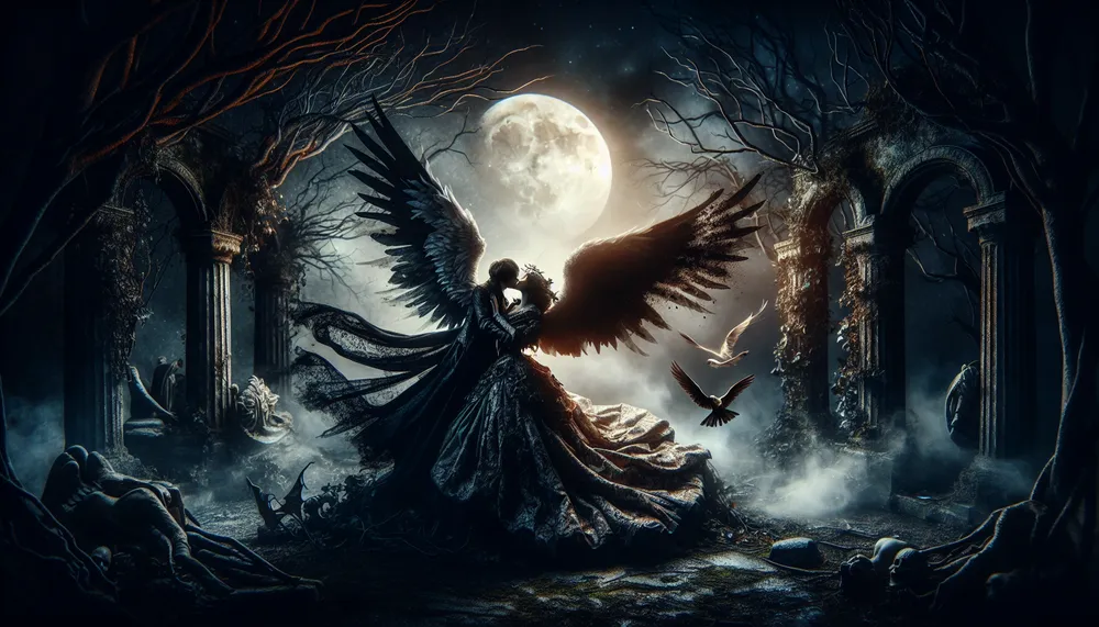 dark romantic scene with a fallen angel