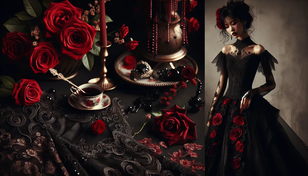 dark romance roses and lace fashion style