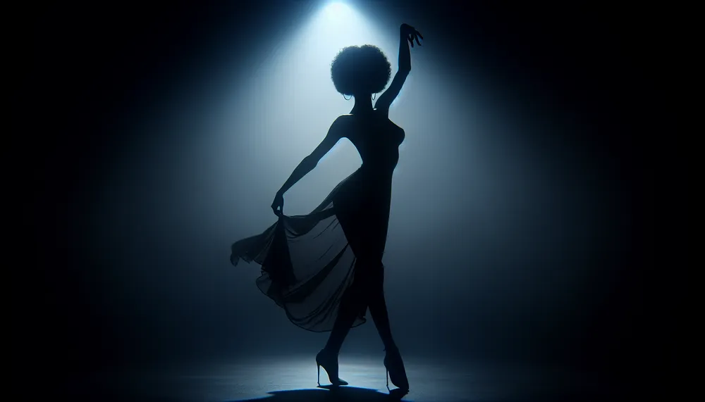 A mysterious dancer's silhouette with a dark, romantic vibe