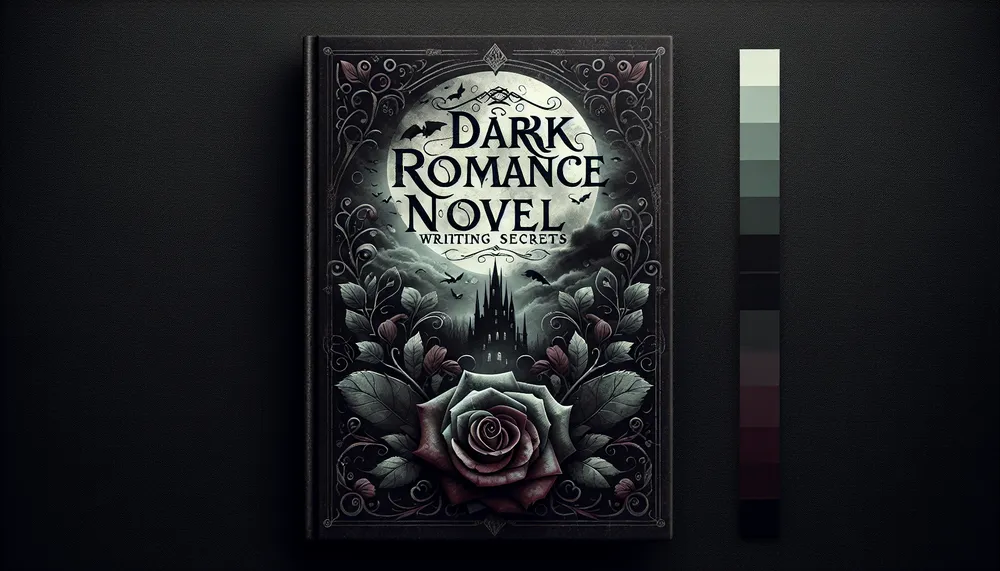 a mysterious and gothic book cover with the title 'Dark Romance Novel Writing Secrets'
