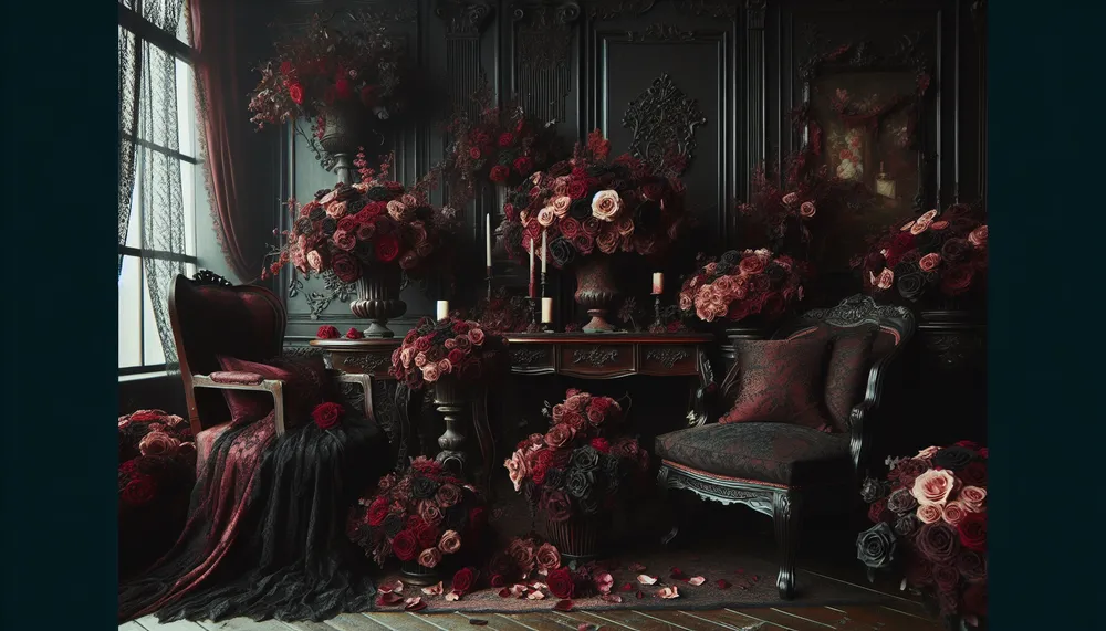 dark romance decor flowers in an elegant interior design setting