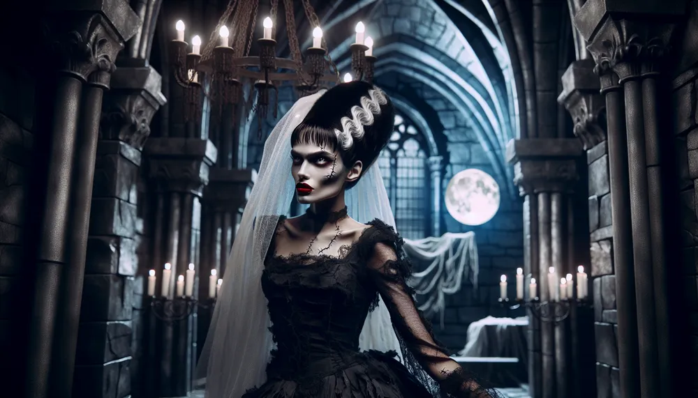 Frankenstein's monster bride in a gothic setting