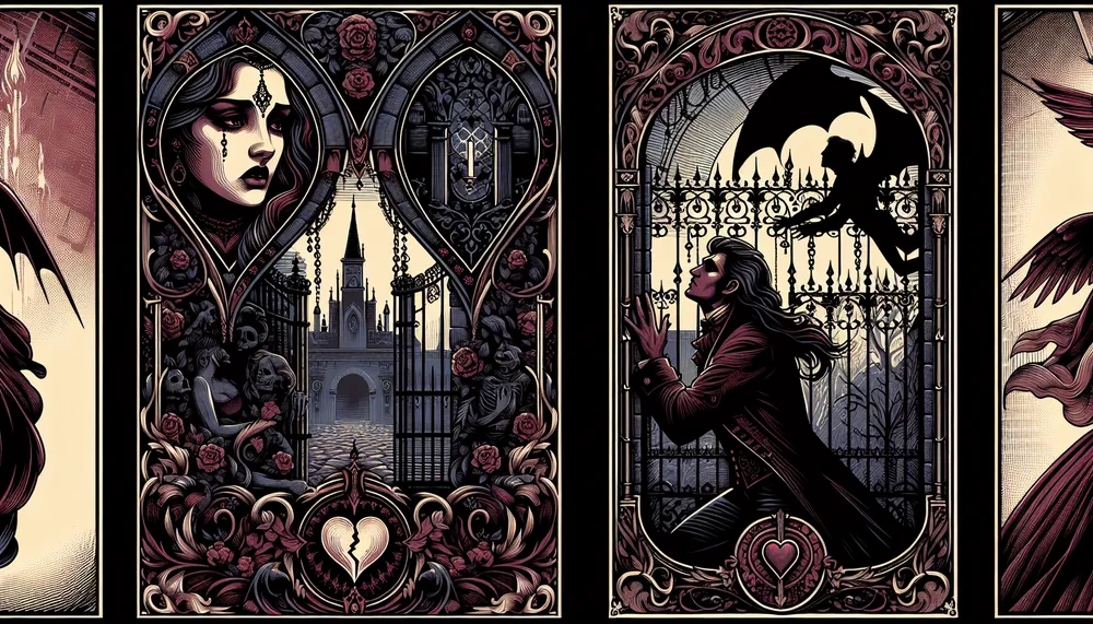 dark romance art illustrating forbidden passion and mysterious love with a touch of gothic elegance