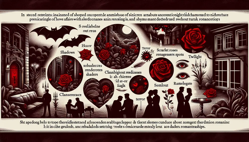 a dark and mysterious illustration depicting sinister love affairs with subtle romantic elements, suitable for an in-depth article on dark romance