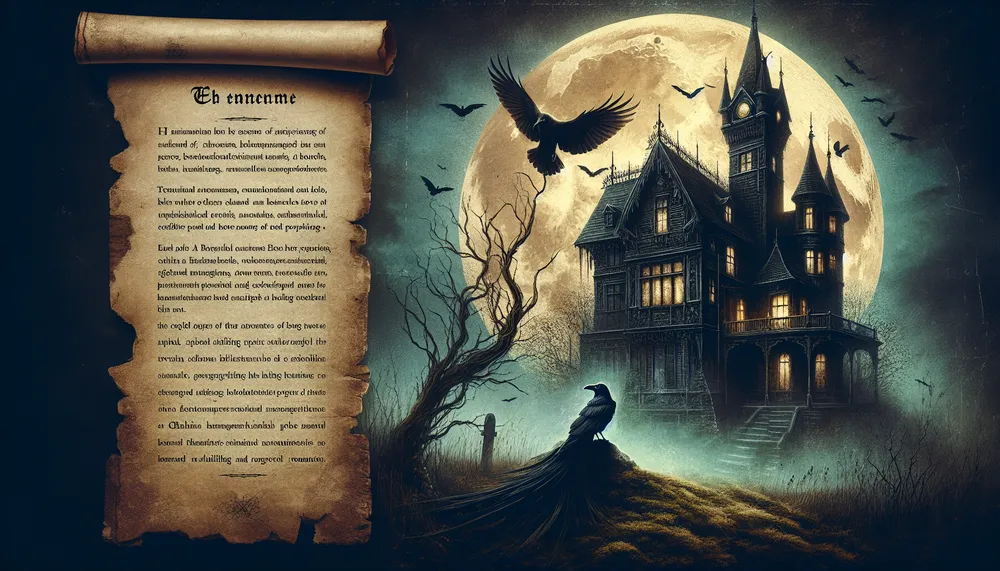 a mysterious and dark romantic novel cover inspired by Edgar Allan Poe's aesthetic