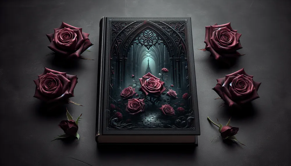 A shadowy, romantic book cover with roses and a mysterious, gothic ambience