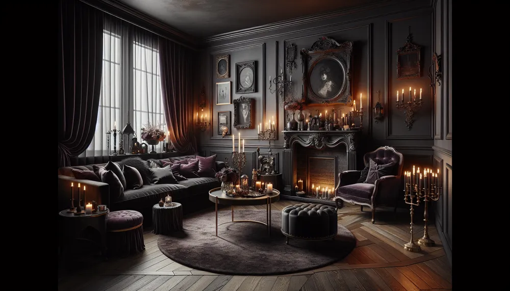 dark romance decor cozy living room interior with dim lighting
