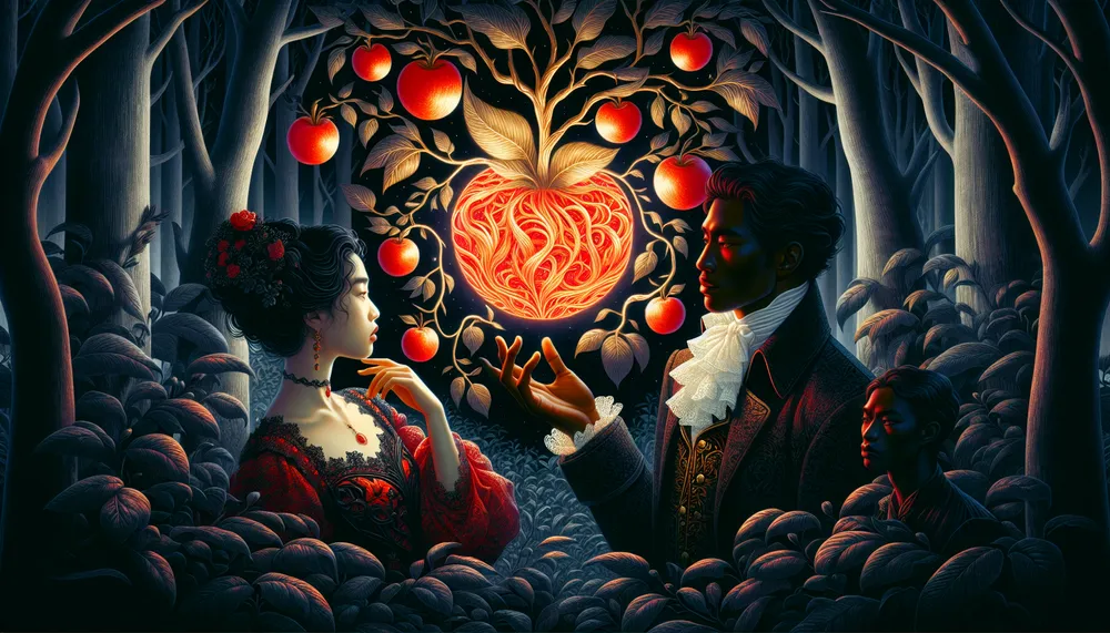 dark romance and forbidden fruit theme illustration