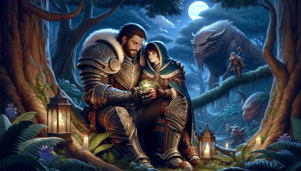 An illustration for Dragon's Dogma: Dark Arisen showcasing a romantic scene