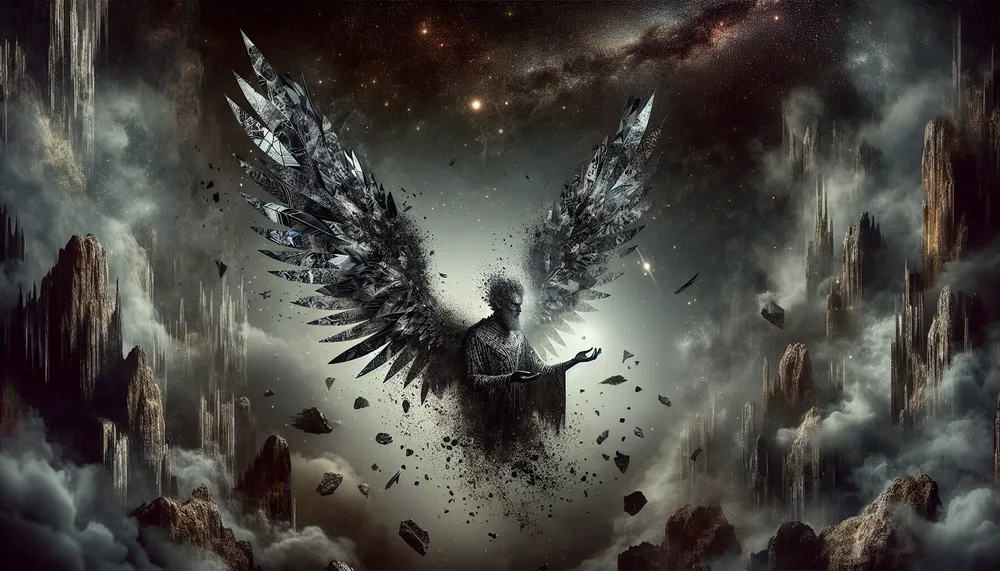 An artistic representation of a broken angel symbolizing dark romance and forbidden passion