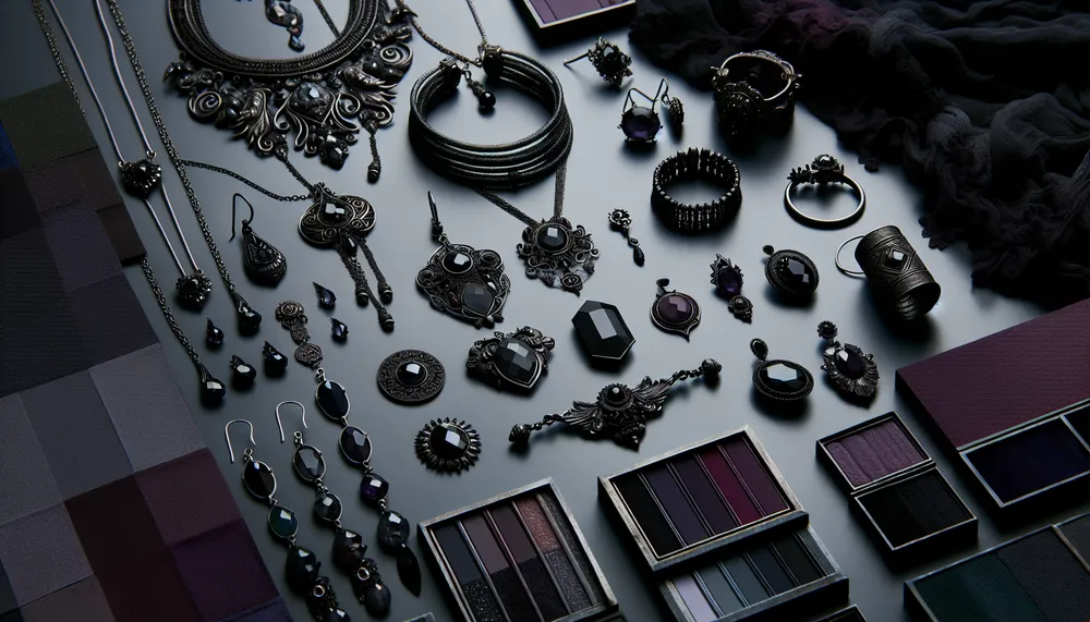 Moody color palette jewelry embodying dark romance aesthetic. Elegant and mysterious