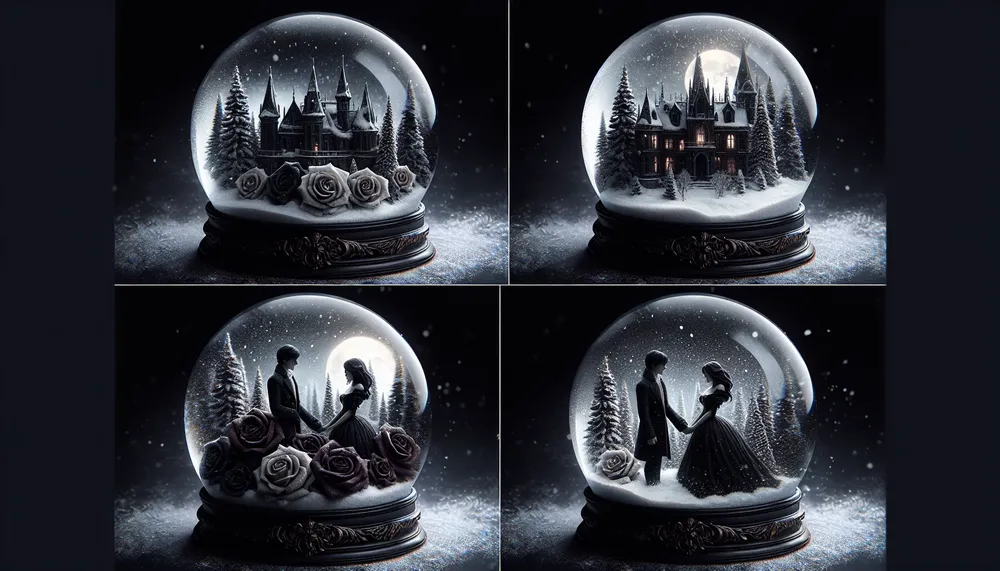 Dark romance Christmas snow globes