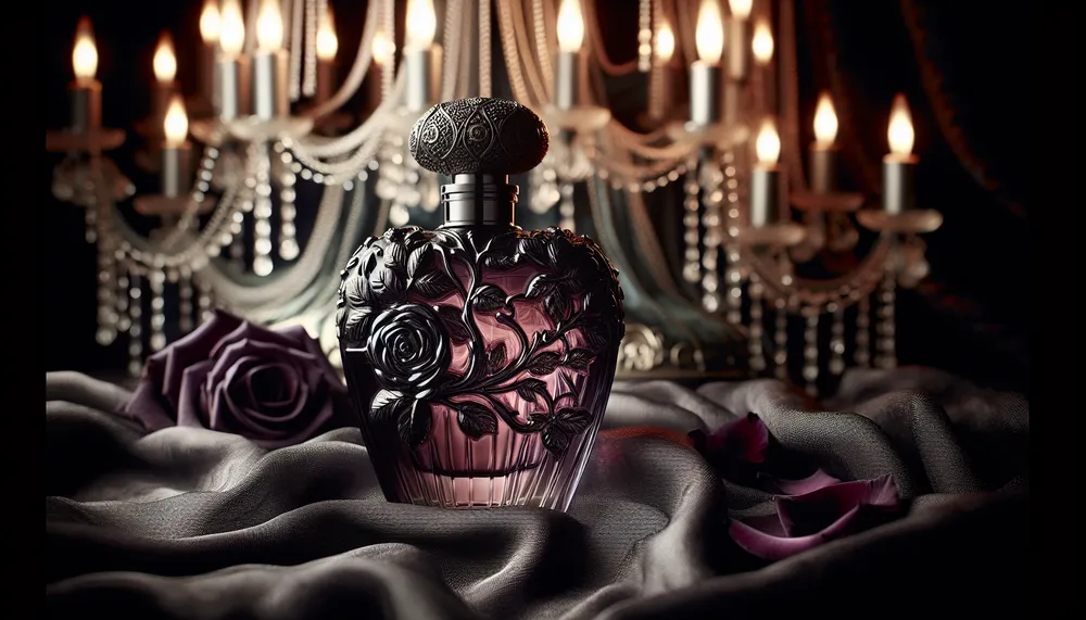 dark romance perfume bottle with an aura of mystery and seduction