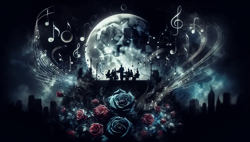 conceptual image representing dark romance in music with abstract elements