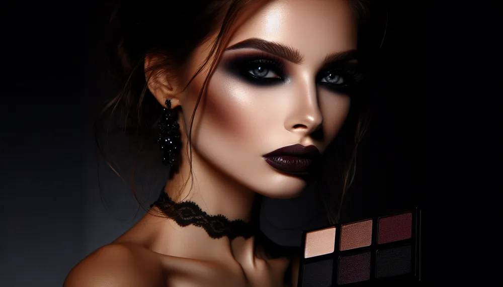dark romance makeup ideas, featuring a model with enchanting and mysterious makeup embodying an edgy romantic theme