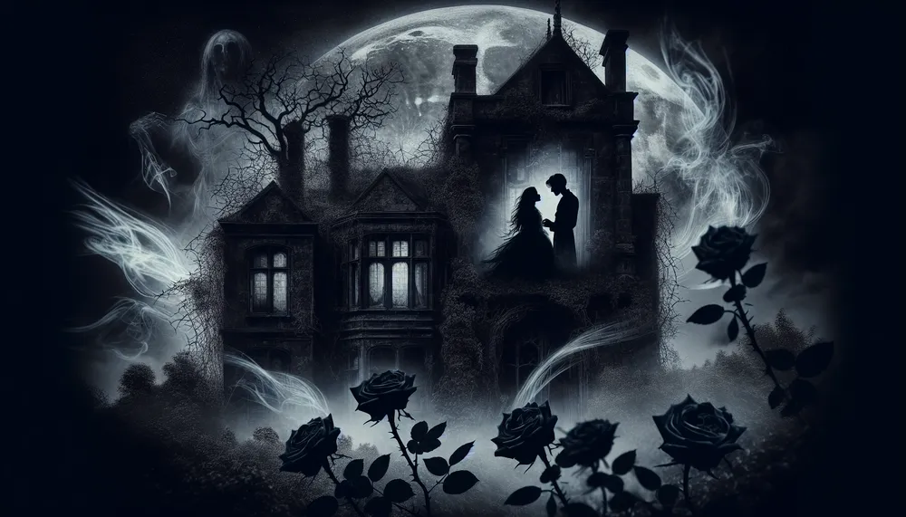 a mysterious and haunting image depicting dark romance and painful memory