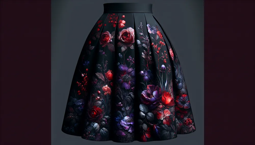 Fashion illustration of a dark romance floral skirt