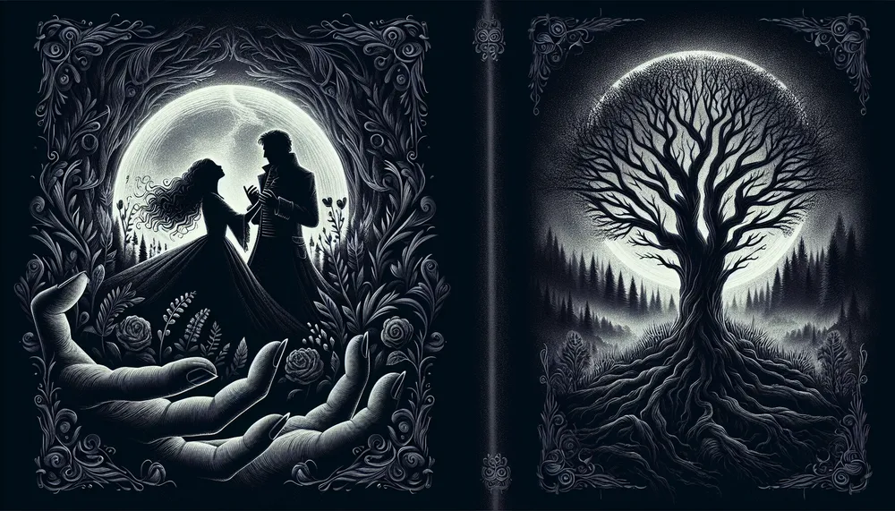dark romance book cover design, intricate and mysterious