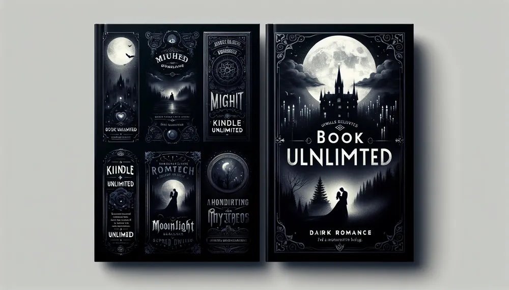 dark romance book covers with kindle unlimited logo, mysterious and atmospheric