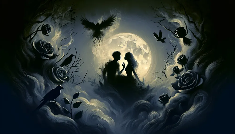Dark romance concept art symbolic of the genre's themes of love and passion enveloped in darkness and mystery