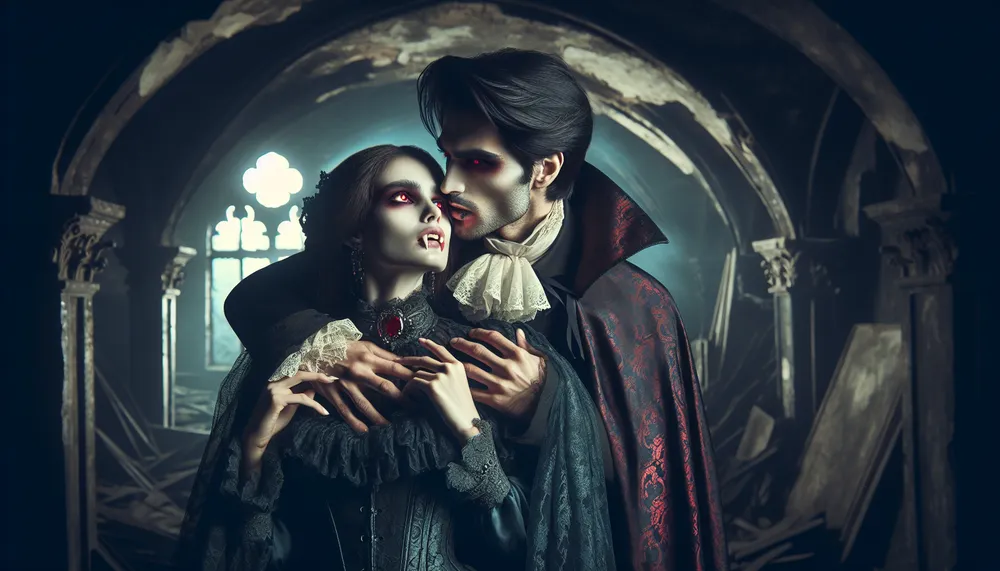 dark romance vampire in love illustration