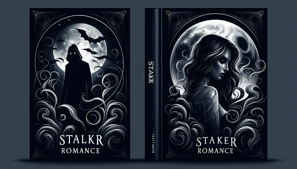 dark stalker romance book cover art with mystical and seductive theme