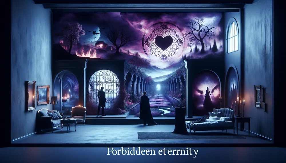 dark romance theme, Forbidden Eternity concept, eerie yet captivating atmosphere