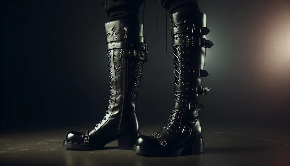 thematic image of dark romance leather boots fashion