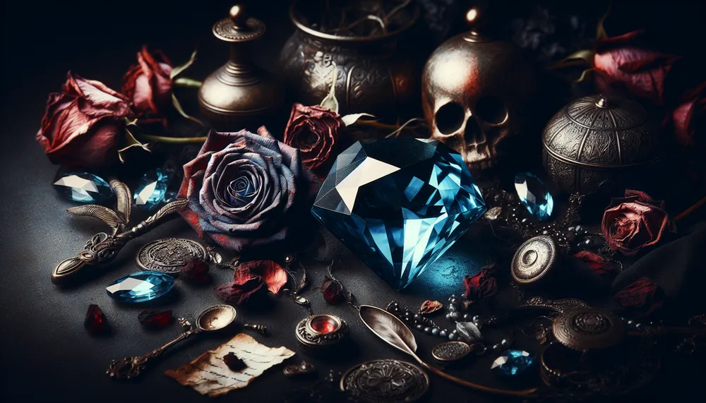 A dark romance themed image depicting a sapphire