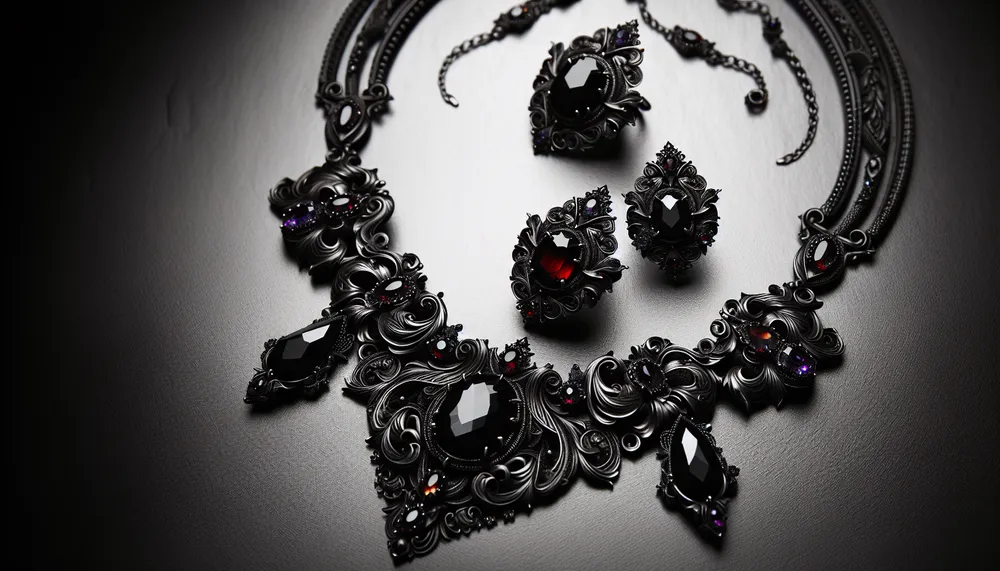 Dark Romance Jewelry for Special Occasions, showcasing a blend of gothic and elegant aesthetics with gemstones and black metal