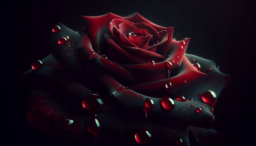 An enchanting and dark romantic image of a bloody rose